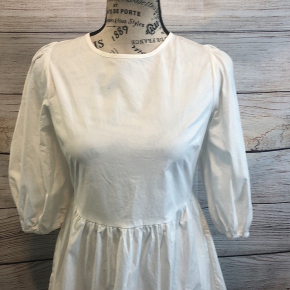 WAYF Dress Lace-Up Back Puff Sleeves Babydoll Mini White Cotton Size Small - Picture 4 of 12